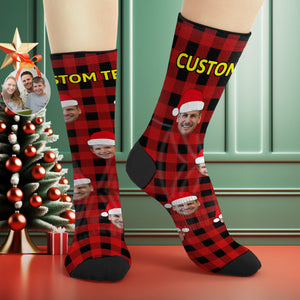 Benutzerdefinierte Buffalo Plaid Socken Personalisierte Gesicht Weihnachtsgeschenke - DePhotoBoxer