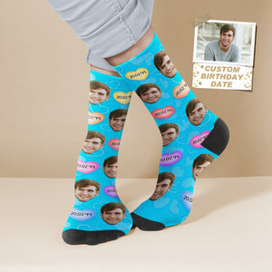 Benutzerdefinierte Gesicht und Geburtstag Datum Socken Personalisierte Foto Socken Alles Gute zum Geburtstag Socken Geburtstagsgeschenk