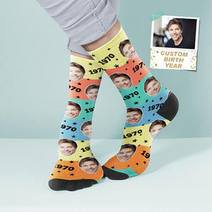 Benutzerdefinierte Gesicht und Alter Socken Coloful Personalisierte Geburtstagssocken Geburtstagsgeschenk