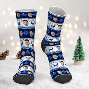 Kundenspezifische Foto-Socken Weihnachtssocken Weihnachtsgesichtssocken über nordischem Muster