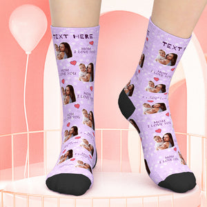 Personalisieren Sie Foto-lila Socken-Familien-Socken-Geburtstags-Geschenke für Mamma