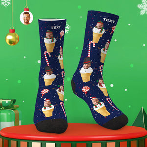 Benutzerdefinierte Gesicht Socken Personalisierte Foto Socken Weihnachtsgeschenk mit Schneemann Kegel
