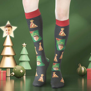Benutzerdefinierte Gesicht Knie hohe Socken Personalisierte Foto Socken Weihnachtshut Frohe Weihnachten