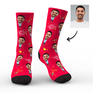 Kundenspezifische Gedrukte Gesicht auf Socken 2020 Frohes Neues Jahr