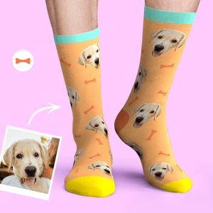 Benutzerdefinierte personalisierte Gesicht Socken Foto Haustier Hund - Knochen und Fußabdruck