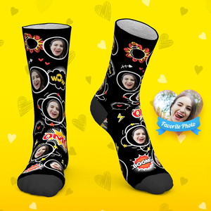 Benutzerdefinierte Fotosocken Pop Art Setzen Sie Ihr Gesicht auf lustige Socken