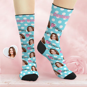 Benutzerdefinierte Atmungsaktive Gesichtssocken Personalisierte Weiche Fleckige Socken Geschenke Für Mama Zum Muttertag - DePhotoBoxer
