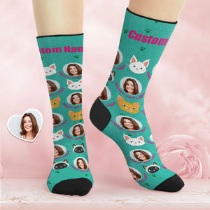 Benutzerdefinierte Atmungsaktive Gesichtssocken Personalisierte Weiche Socken Muttertagsgeschenke Crazy Cat Lady - DePhotoBoxer