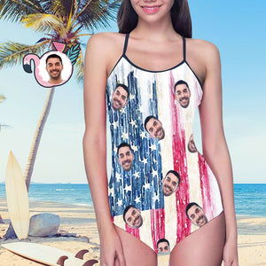 Benutzerdefinierte Gesicht Bademode Frauen Foto Slip One Piece Badeanzug - Künstlerische US-Flagge