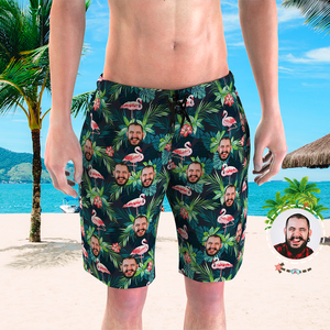 Men's Custom Face Beach Trunks Flamingo Shorts