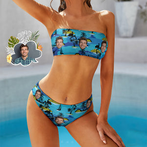 Benutzerdefinierte Gesicht Bikini Schwimmen Kostüm Bandeaukini Geschenk für Sie - Kokosbaum