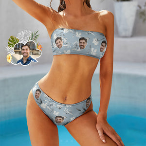 Benutzerdefinierte Gesicht Bikini Schwimmen Kostüm Bandeaukini Geschenk für Sie - Tropische Blumen