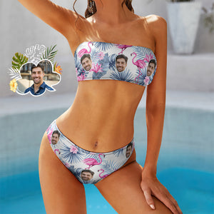 Benutzerdefinierte Gesicht Bikini Schwimmen Kostüm Bandeaukini Geschenk für Sie - FLAMINGO
