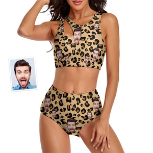 Benutzerdefinierte Gesicht Frauen Leopard Print Sexy zweiteilige Badeanzug