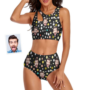 Benutzerdefinierte Gesicht Frauen Polka Dots zweiteiliger Badeanzug Sexy Urlaub Geschenke