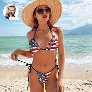 Benutzerdefinierte Gesicht Badeanzug Sexy Strappy Bikini Stern Flagge