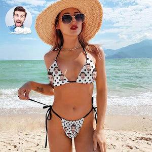 Benutzerdefinierte Gesicht Badeanzug Sexy Strappy Bikini Polka