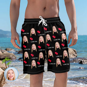 Der Strand-Shorts der kundenspezifischen Gesichts-ich liebe dich rote Herz-Männer