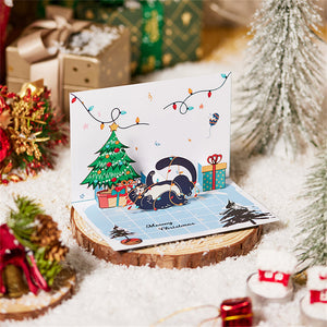 Weihnachts-3d-pop-up-karte, Grußkarte Mit Weihnachtskatze - DePhotoBoxer